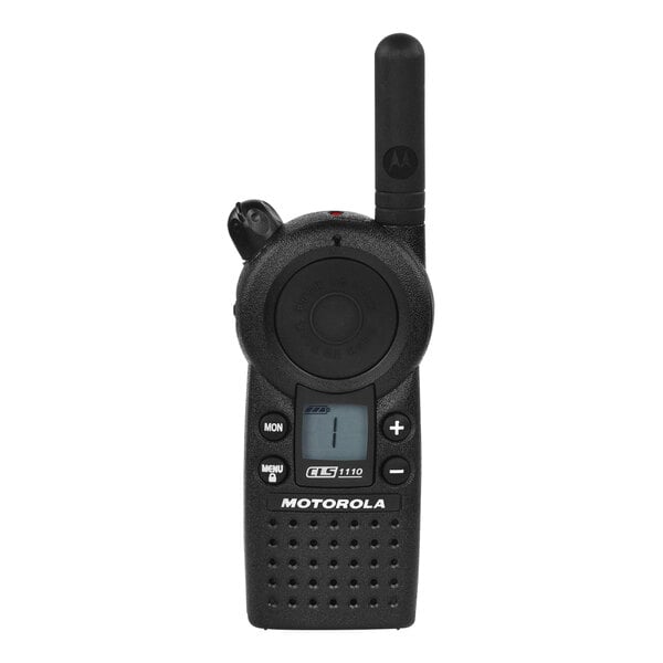 A close-up of a Motorola CLS Series walkie talkie.