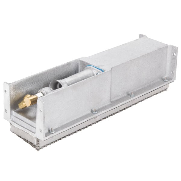 A metal box with a metal tube inside.