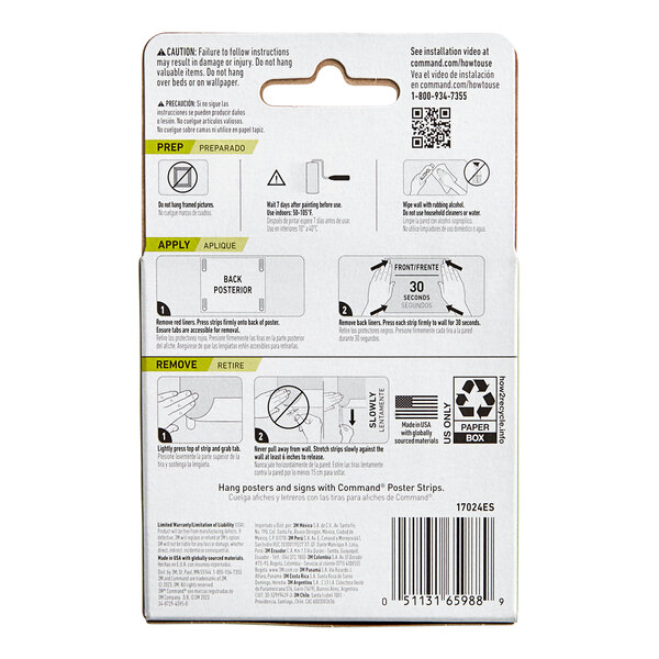 A package of 3M Command Poster Strips with black and green text on a white box.