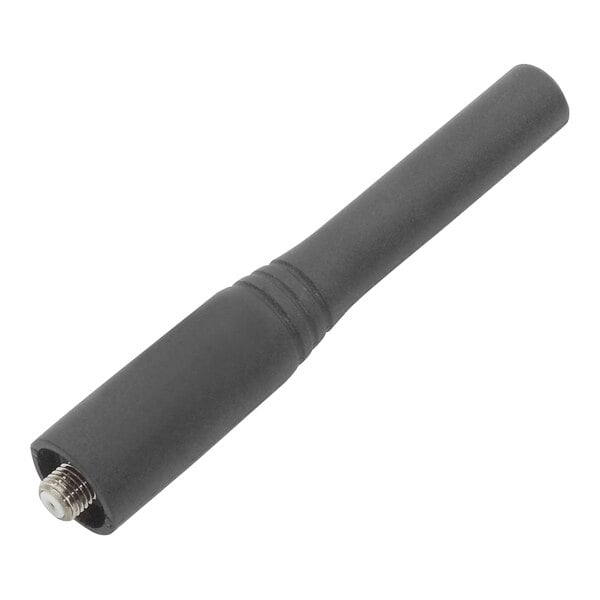 A black Motorola RDX Series Stubby UHF antenna with a silver metal end.