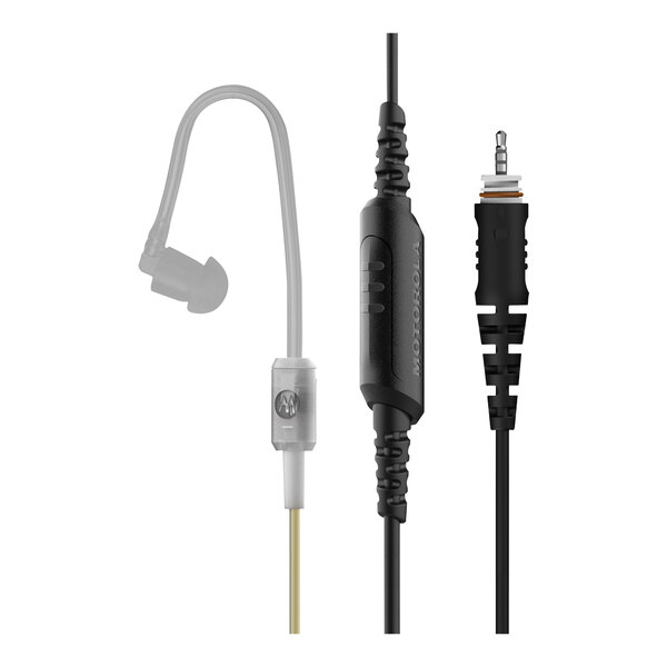 Motorola PMLN8190 surveillance earpiece with in-line microphone and black earbud.