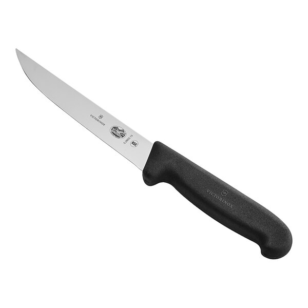 A Victorinox fillet knife with a black handle.