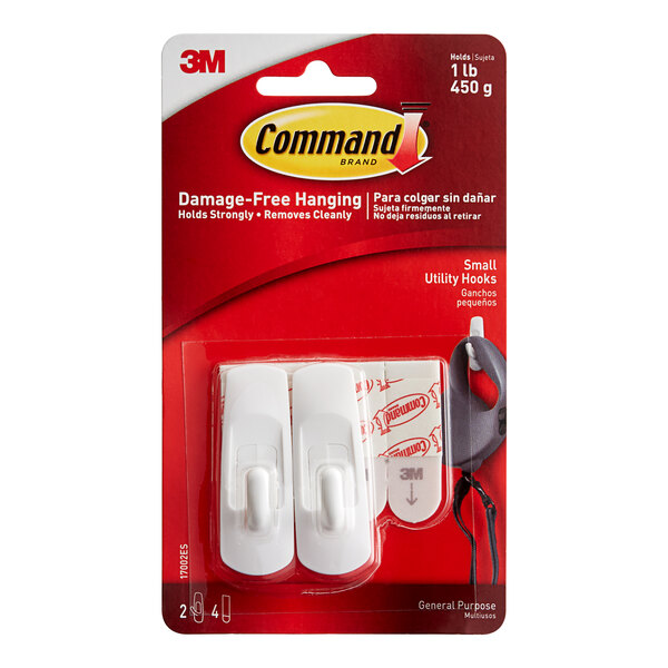 A package of 3M Command small white utility hooks.