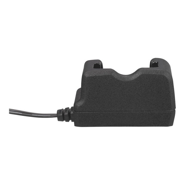 A black Motorola battery charger with a cord.