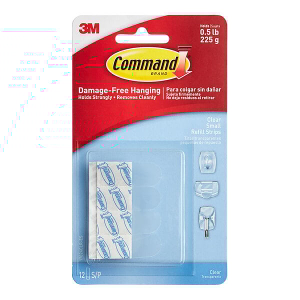 A package of 3M Command small clear refill adhesive strips.