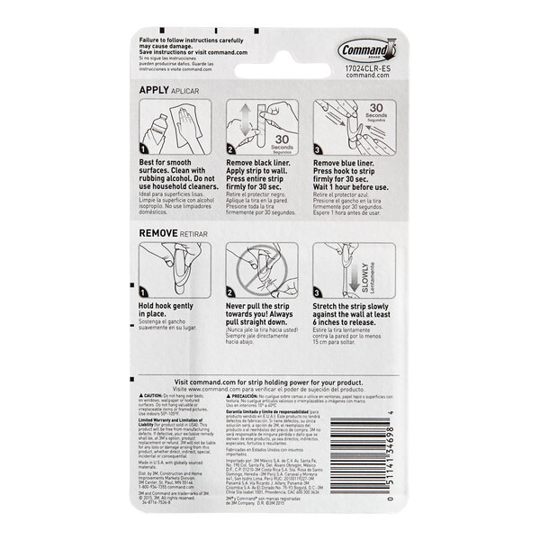 A package of 3M Command small clear refill adhesive strips with instructions on it.