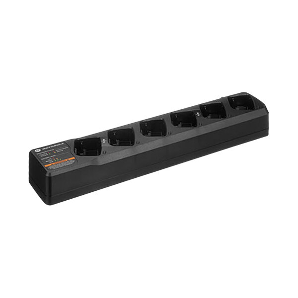 A black power strip with six outlets.