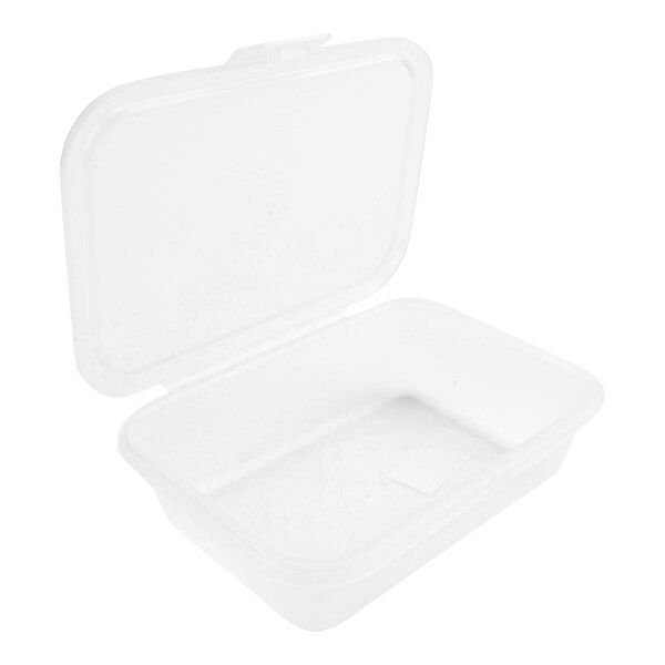 A clear plastic GET Eco-Takeouts container with a lid.