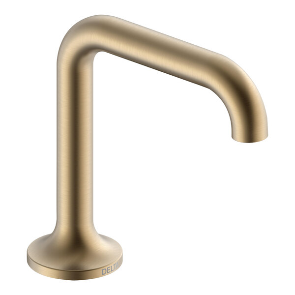 A Delta Champagne Bronze hands-free sensor lavatory faucet with a round handle.