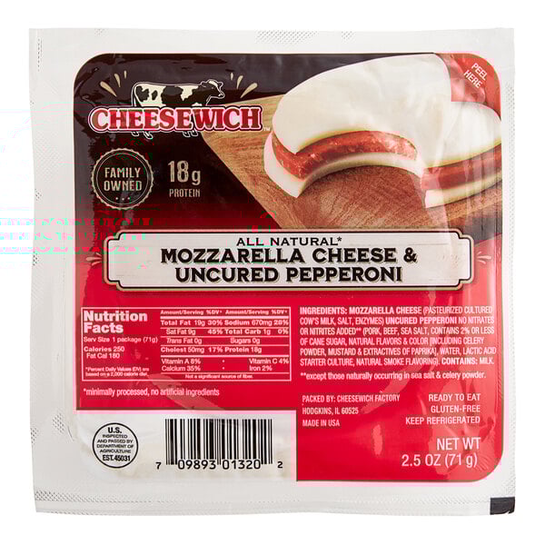 A package of Cheesewich Pepperoni and Mozzarella Cheese sandwiches.