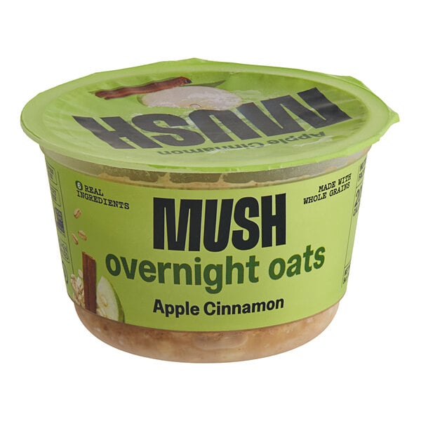 A case of Oats Overnight Apple Cinnamon mush with a green label.