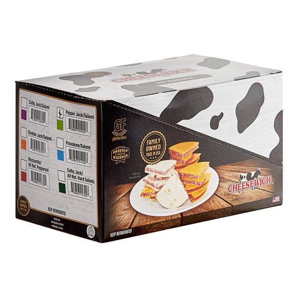 A white box of Cheesewich Salami and Pepper Jack Cheese Sandwiches.