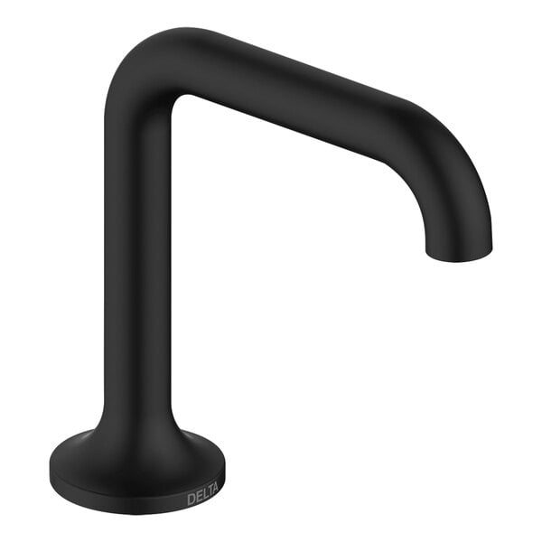 A Delta Driftex hands-free black faucet with a round base.