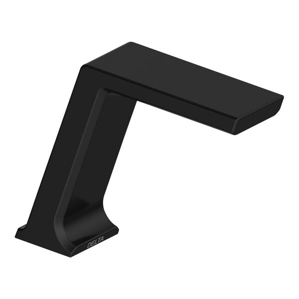 A Delta hands-free matte black faucet on a counter.