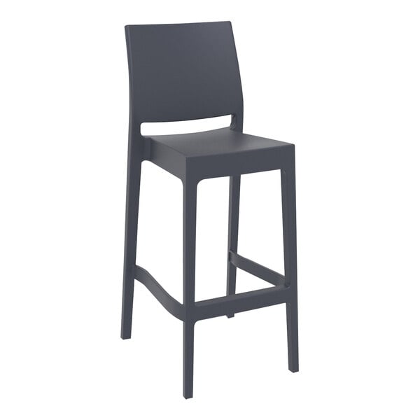 A dark gray Siesta Maya bar stool with a back.