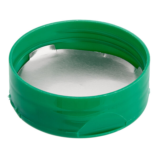 A 12 oz. green plastic spice container with a green induction-lined lid.