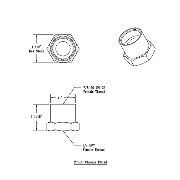 A black and white drawing of a T&S adapter with nuts and circular objects.