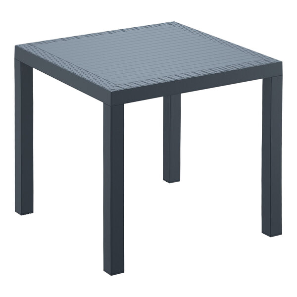 A Siesta Orlando dark gray wicker-look square table with a square top.