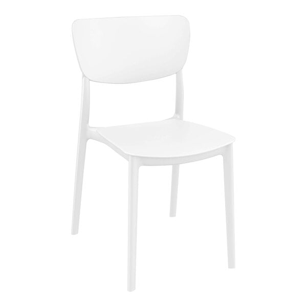 A white resin Siesta Monna outdoor dining chair with a backrest.