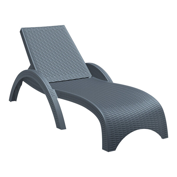 A dark gray Siesta Miami Wickerlook resin chaise lounge.