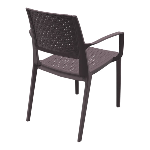 A Siesta Capri brown plastic outdoor dining arm chair with a backrest.