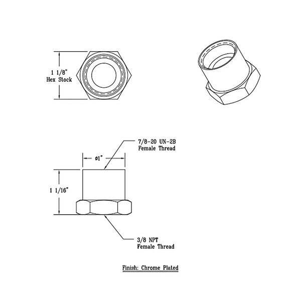 A black and white drawing of a T&S adapter with a circular nut and bolt.