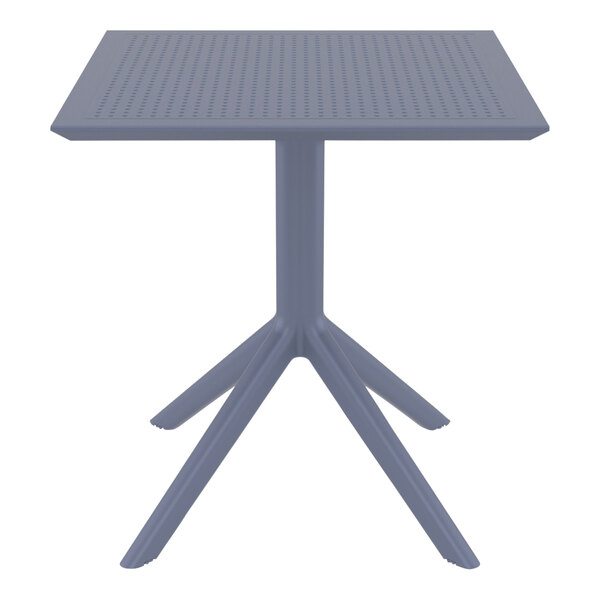 A Siesta Sky dark gray square table with a small metal base.