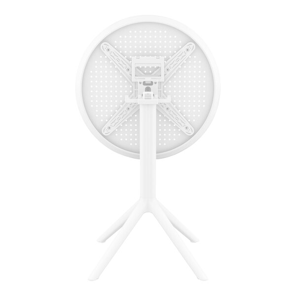 A white round Siesta Sky foldable table on a white base.