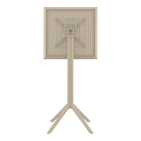 A white square Siesta Sky bar height table with a metal leg.