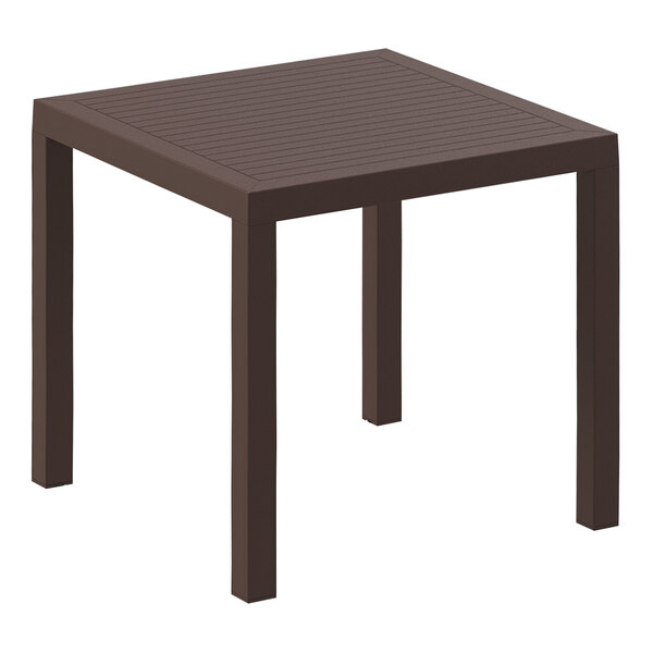 A brown square Siesta Ares table with legs.