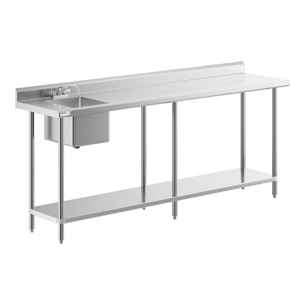 Regency 24" x 96" 16 Gauge Stainless Steel Work Table with Sink and Faucet - Sink on Left