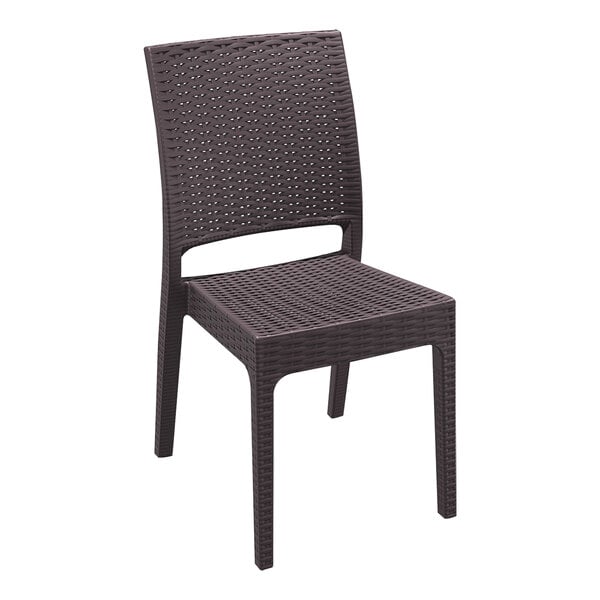 A Siesta Florida brown resin outdoor dining chair with a wicker seat.