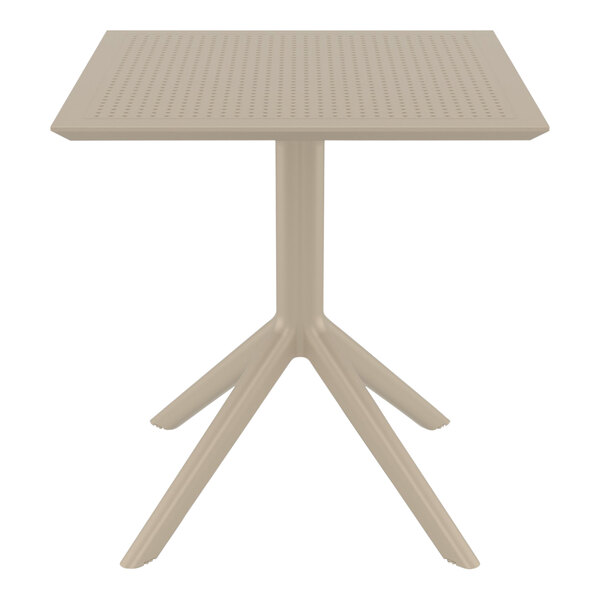 A beige square Siesta Sky table on a metal base.
