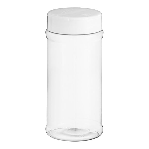 A clear plastic container with a white lid.