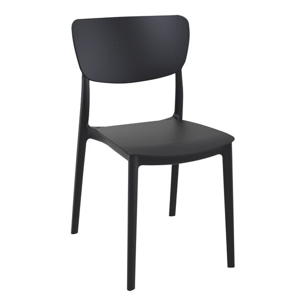 A Siesta Monna black resin outdoor dining chair with a backrest.