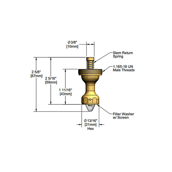 A drawing of a gold T&S brass fast close cartridge assembly.