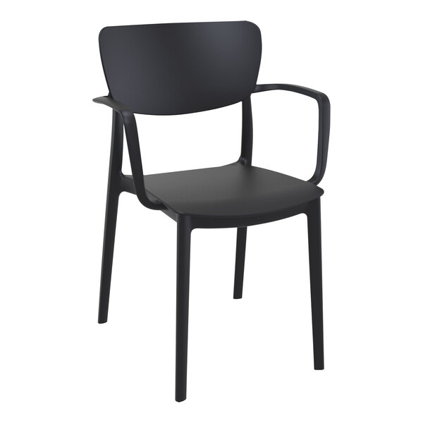 A Siesta Lisa black resin outdoor dining arm chair.