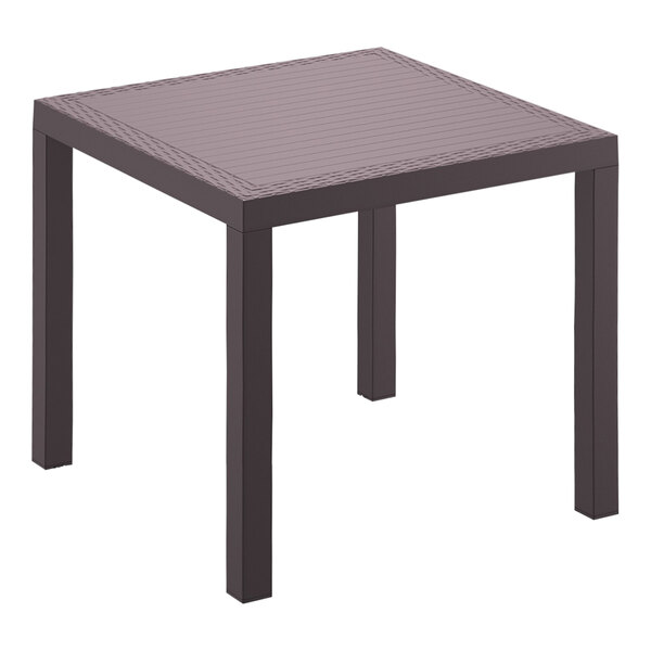 A Siesta Orlando square table with a brown wicker-look top.