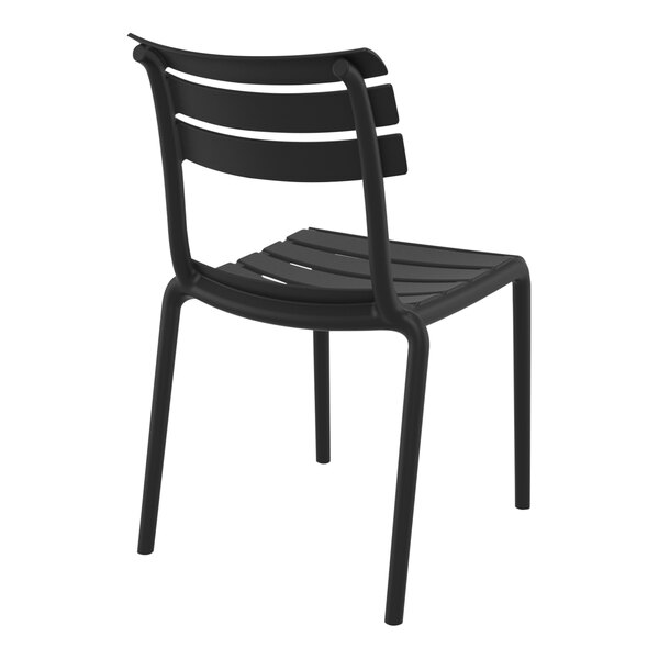A black plastic Siesta Helen outdoor dining chair.