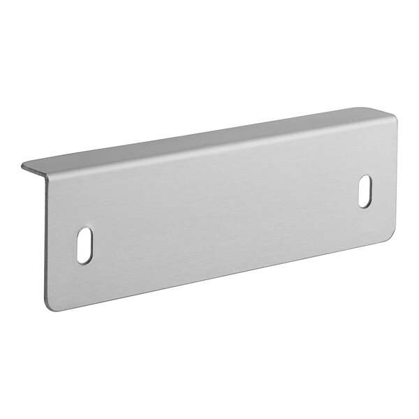 A close-up of a silver metal Avantco Cutting Board Bracket with holes.