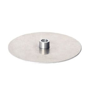 A metal disc with a hole in the center, the Optimal Automatics 123 7" Meat Base.