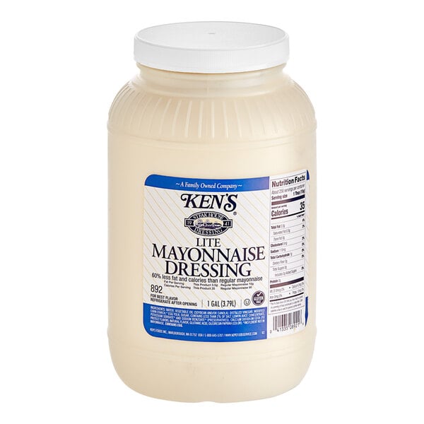 A white container of Ken's Foods Lite Mayonnaise with a blue label.