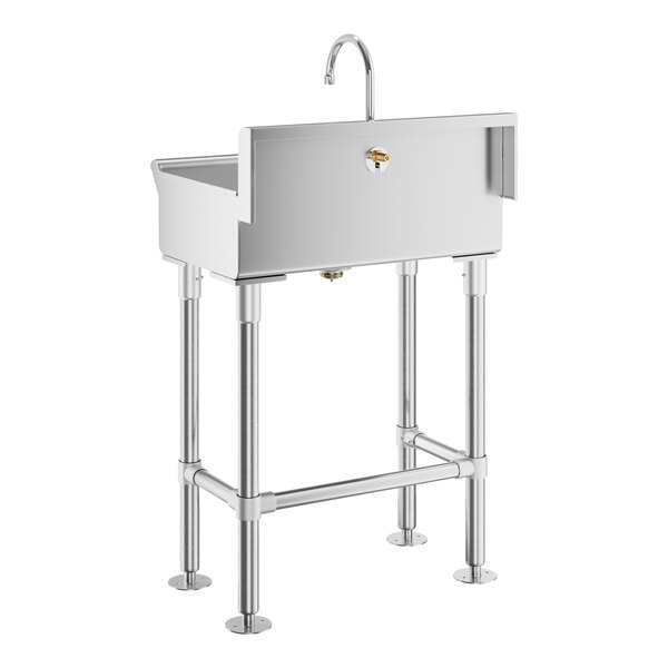 A stainless steel rectangular Regency hand sink with a Waterloo hands-free gooseneck faucet.