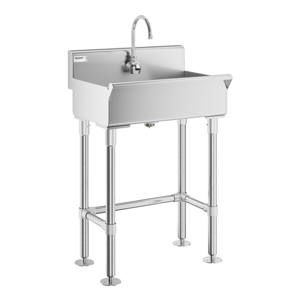 Regency 24" x 17 1/2" Hand Sink with Waterloo Wall-Mount Hands-Free Sensor 6 3/16" Gooseneck Spout Faucet
