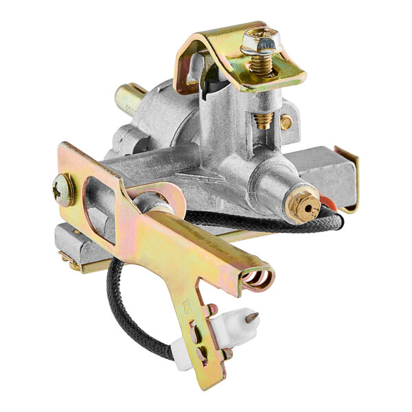 A Backyard Pro natural gas conversion valve for an outdoor grill, a metal device with a handle and spring.