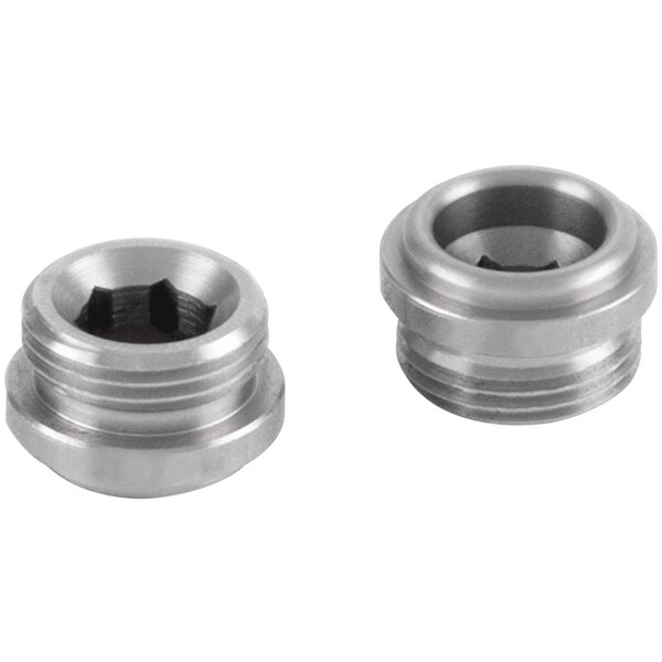 Two stainless steel T&S removable faucet seat nuts.