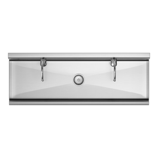 A stainless steel Regency hand sink with two Waterloo hands-free sensor faucets.