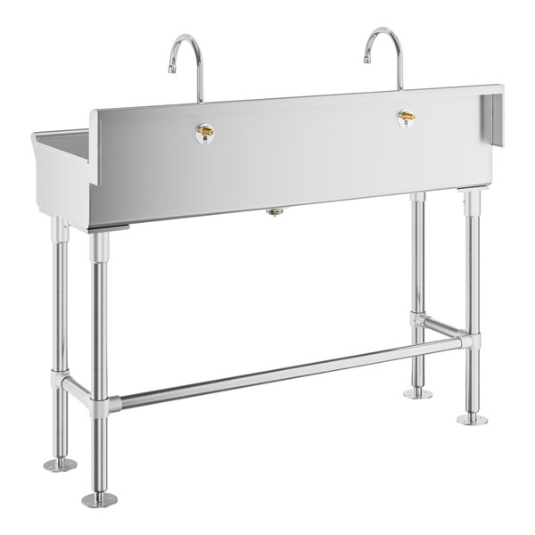 Regency 48" x 17 1/2" Hand Sink with 2 Waterloo Wall-Mount Hands-Free Sensor 6 3/16" Gooseneck Spout Faucets