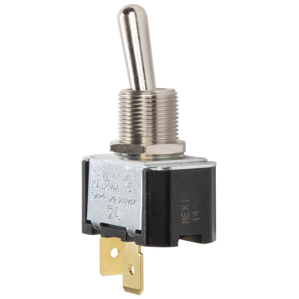 An Optimal Automatics On/Off switch with a metal handle.