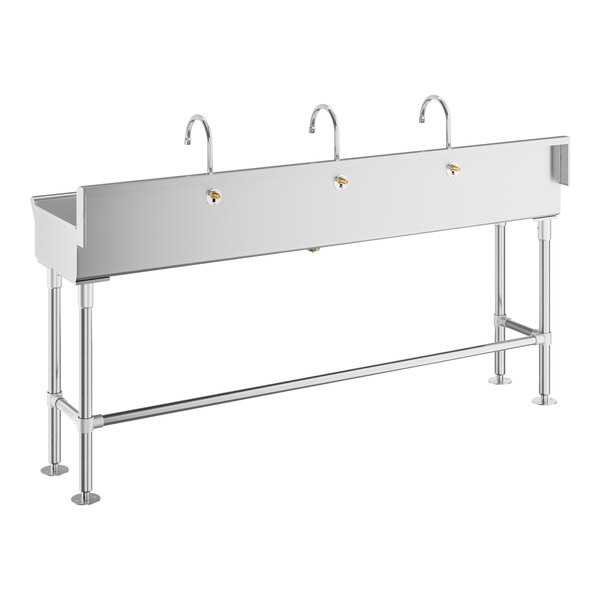 Regency 72" x 17 1/2" Hand Sink with 3 Waterloo Wall-Mount Hands-Free Sensor 6 3/16" Gooseneck Spout Faucets